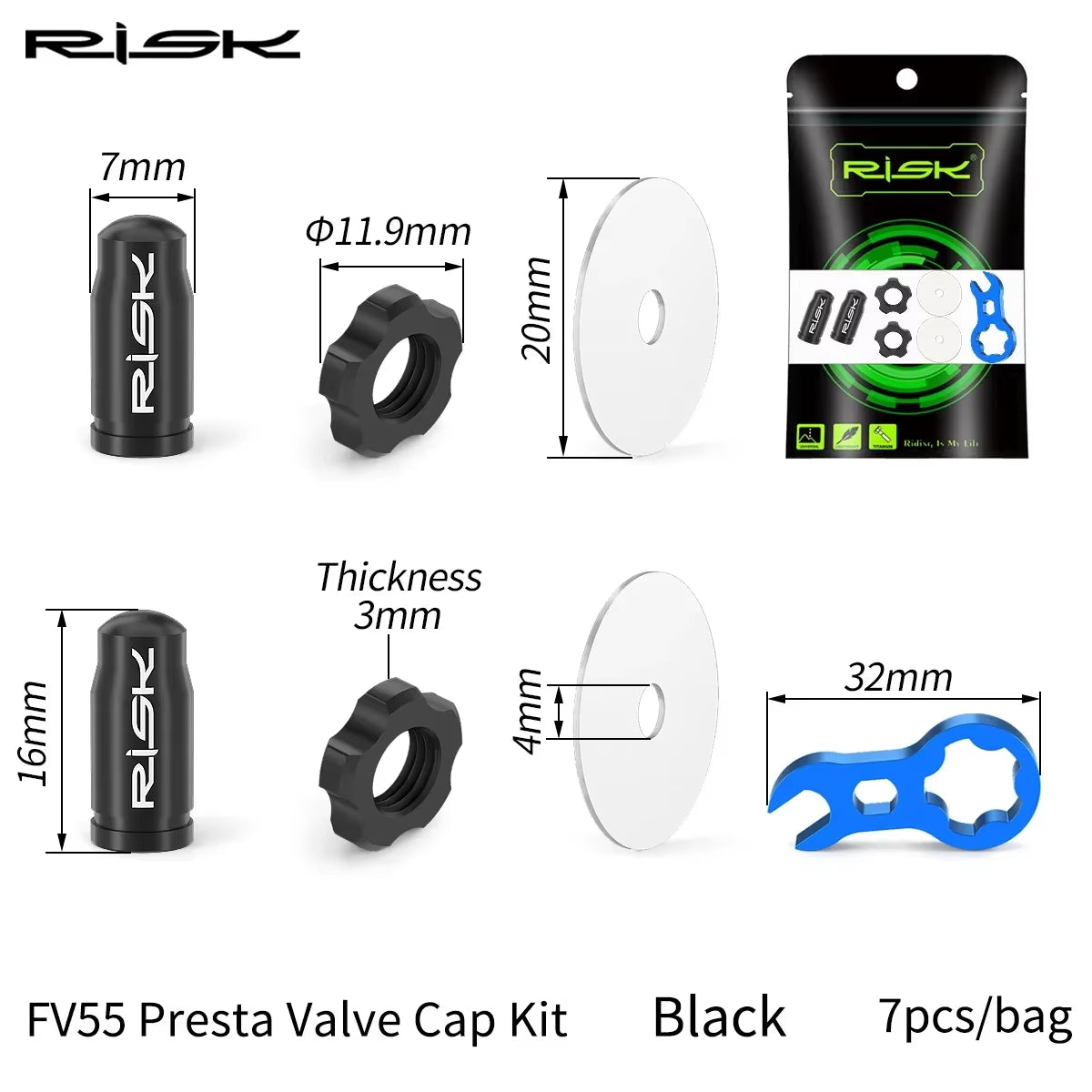 MTB Road Bike Presta Schrader Valve Cap Waterproof Dustproof FV AV Valve Cover,Titanium Alloy Nut with Wrench Tool