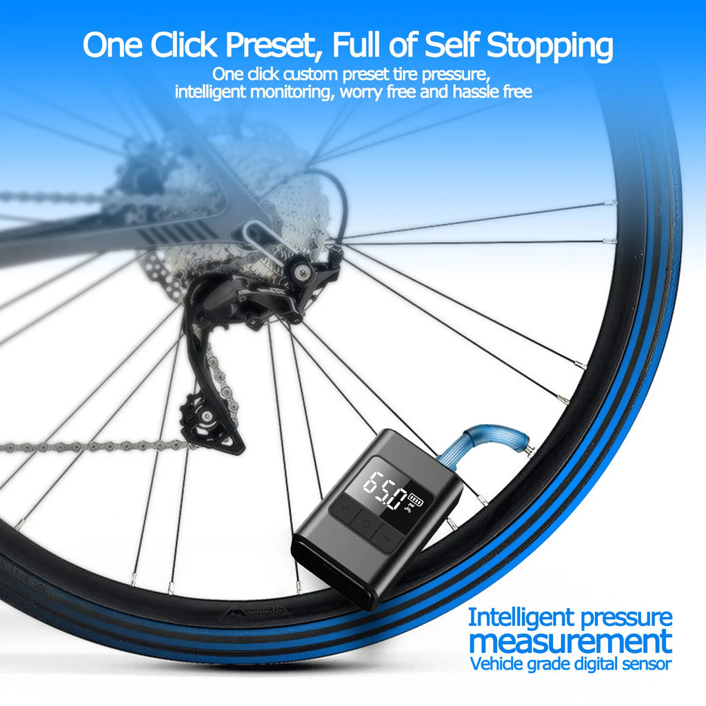 120PSI Mini Bike Pump Smart Wireless Air Pump Compact and Portable Suitable for Bicycles, Motorcycles, and Ball Sports