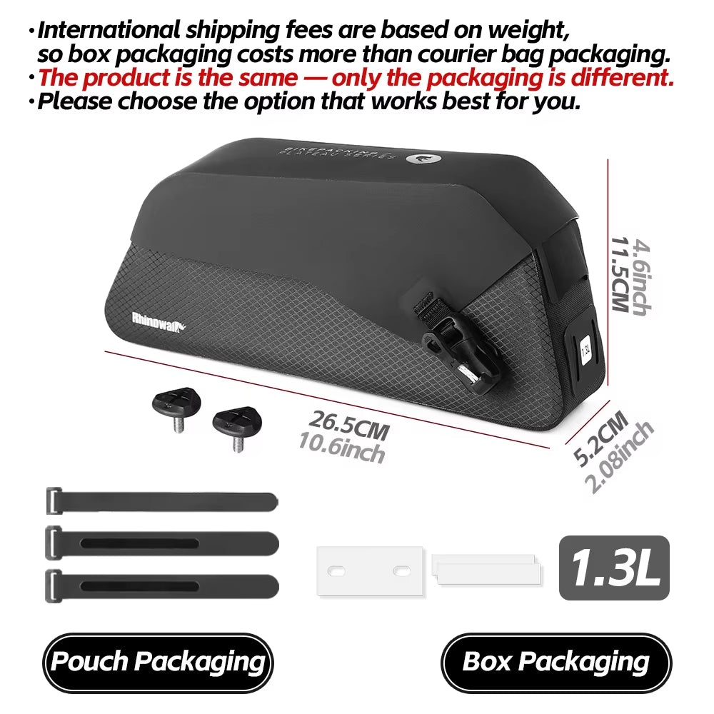 Bicycle Top Tube Bag Waterproof Bike Front Frame Storage Bag Screw & Strap Fixed Cycling Travel for MTB Road Gravel