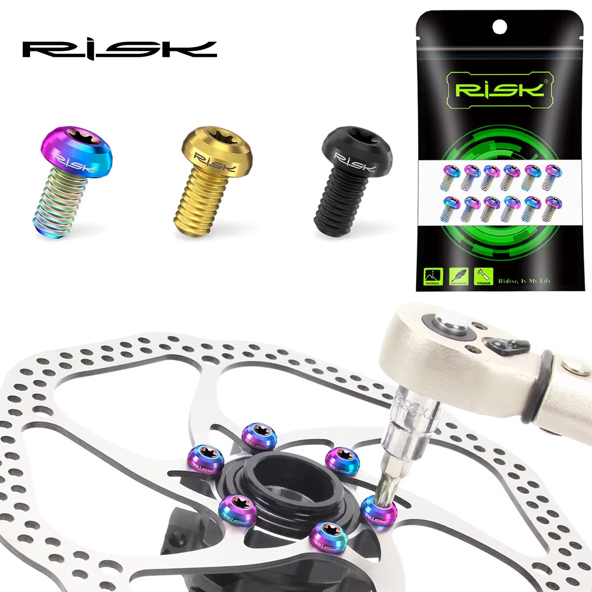 12Pcs  T25 Disc Brake Rotor Fixing Bolts M5X10Mm Titanium Alloy Bicycle Screws for MTB Road Bike Disc Brake Accessories