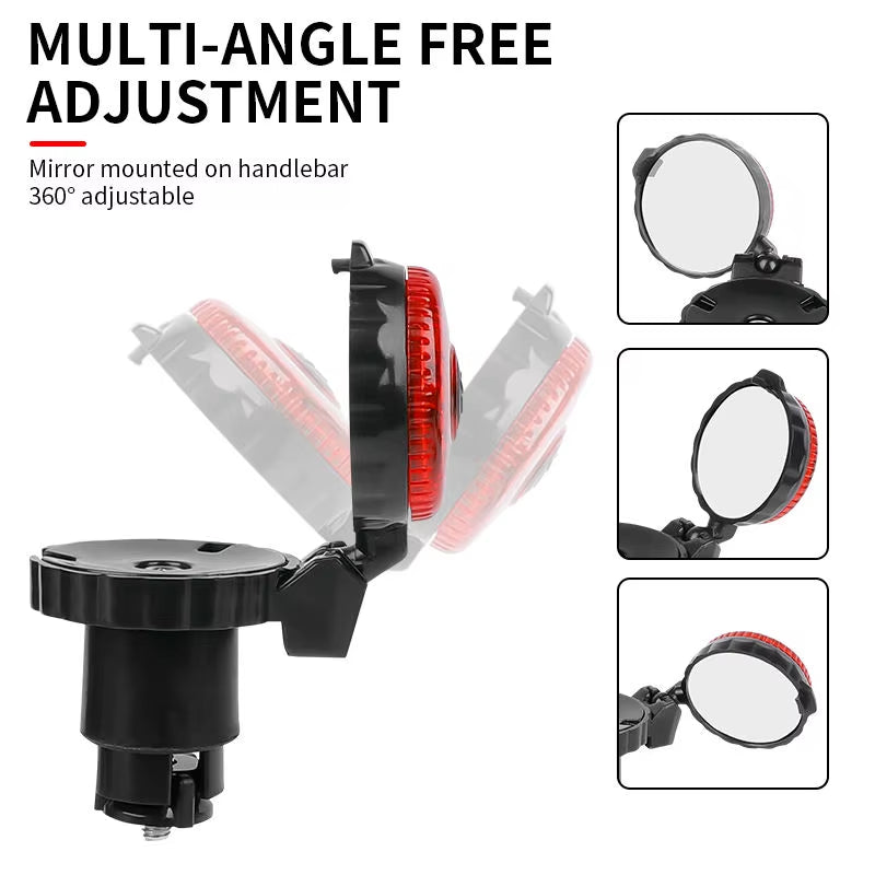 1/2Pcs Bicycle Rearview Mirror Adjustable Rotate Cycling Handlebar Led Warning Light Rear View Mirrors Bike Accessories