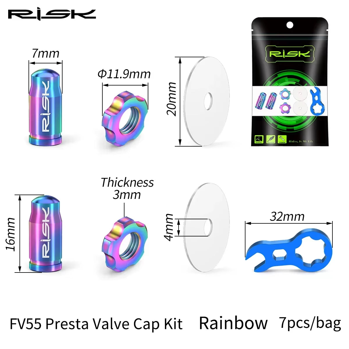 MTB Road Bike Presta Schrader Valve Cap Waterproof Dustproof FV AV Valve Cover,Titanium Alloy Nut with Wrench Tool