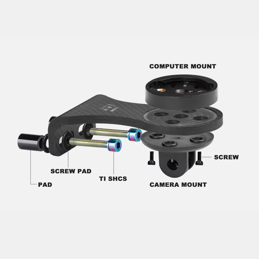 OGEVKIN Bike Stem Extension Carbon Computer Mount Holder Rack for Gps/Cycling Computer/Camera/Light Bicycle Accessories 3K Black