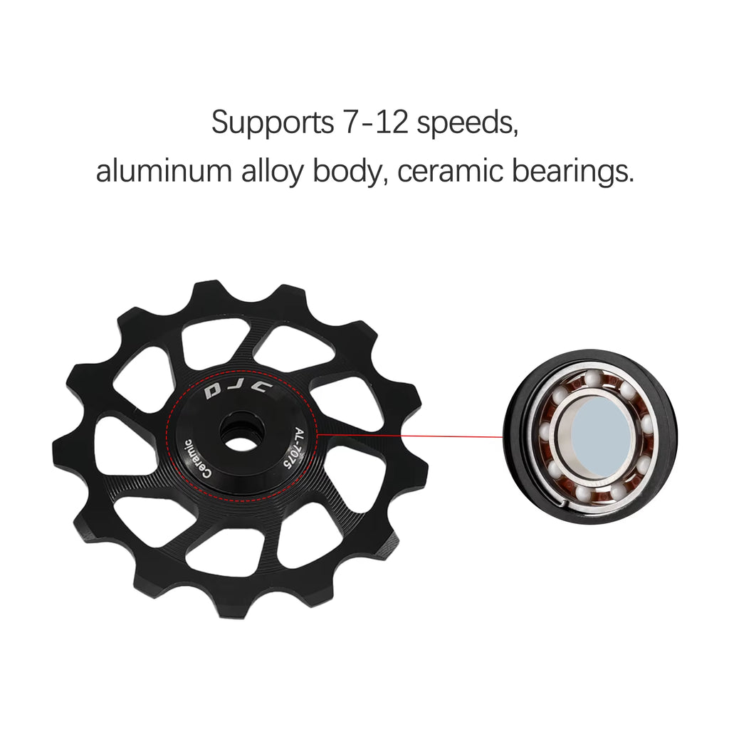 DJC Bike Pulley Wheel Ceramic Bearing Oilslick 11T 12T 13T 14T MTB Road Bike for Derailleur Mountain Road Bike Guide Wheel PL104