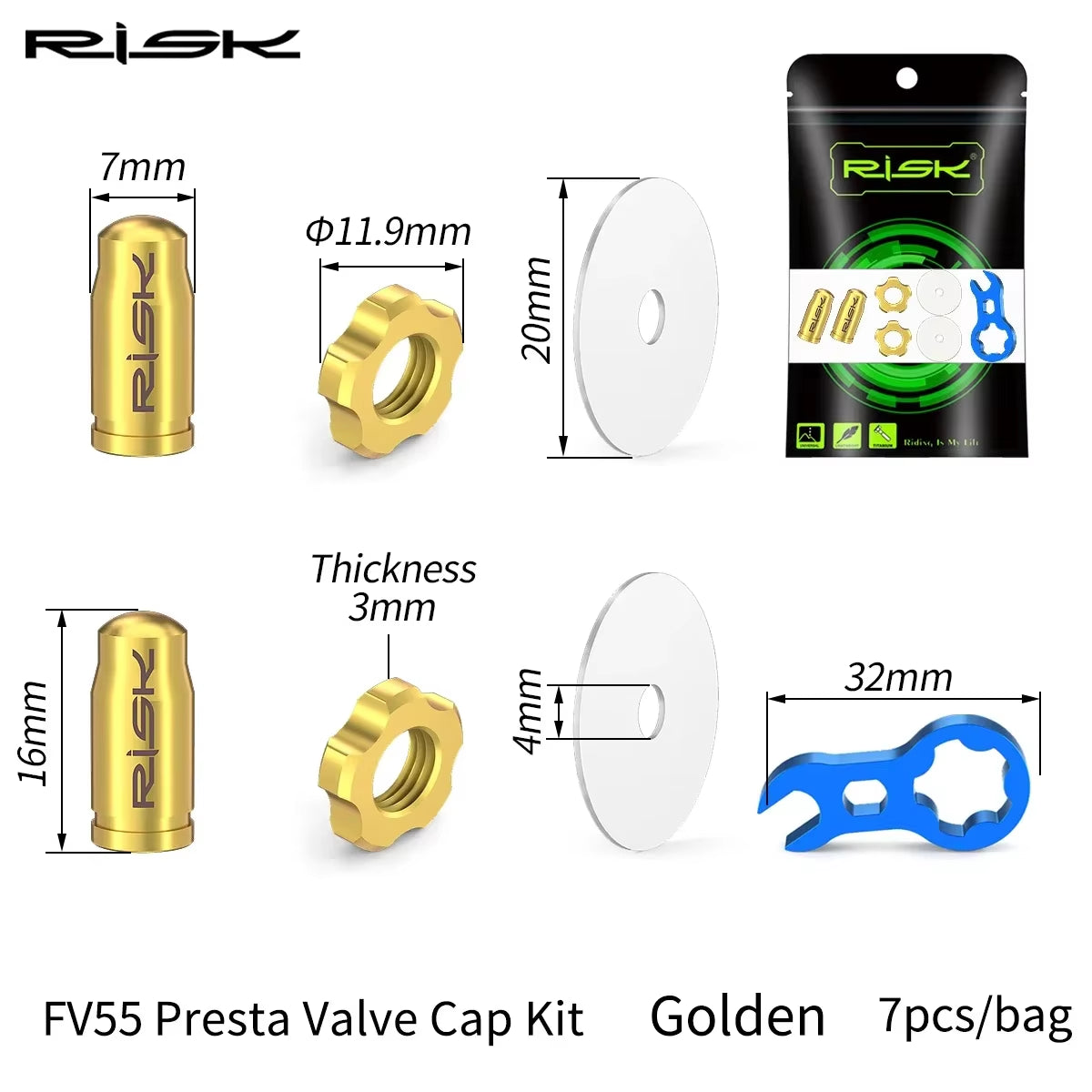 MTB Road Bike Presta Schrader Valve Cap Waterproof Dustproof FV AV Valve Cover,Titanium Alloy Nut with Wrench Tool