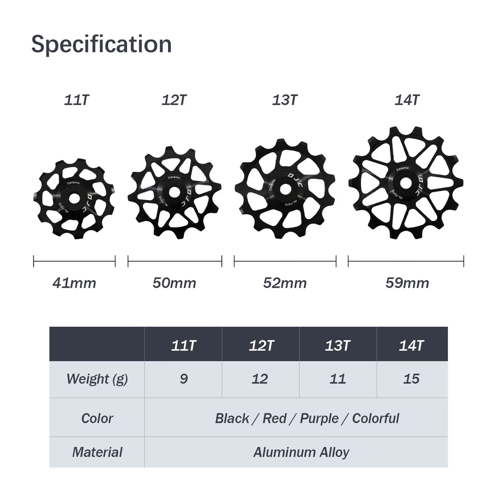 DJC Bike Pulley Wheel Ceramic Bearing Oilslick 11T 12T 13T 14T MTB Road Bike for Derailleur Mountain Road Bike Guide Wheel PL104