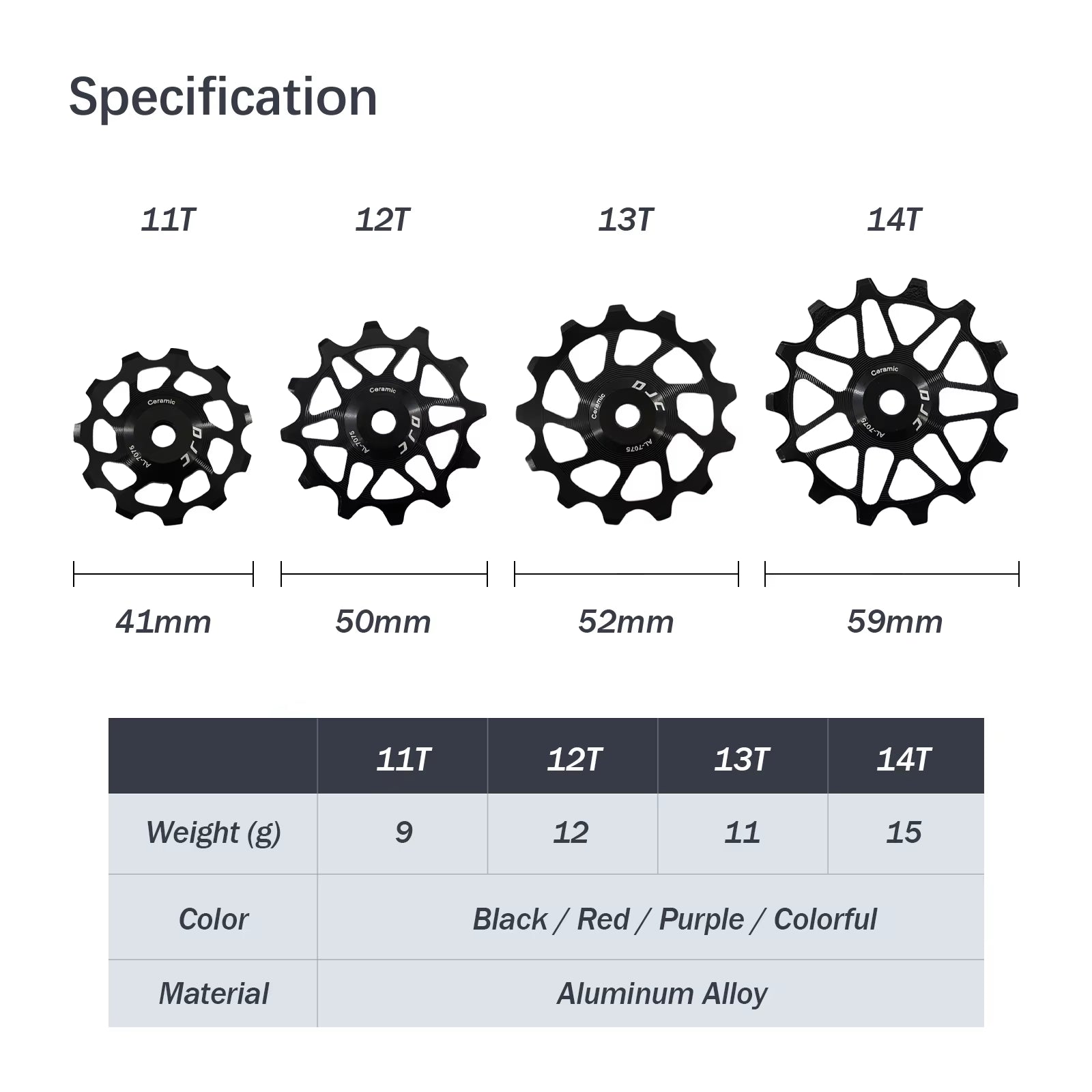 DJC Bike Pulley Wheel Ceramic Bearing Oilslick 11T 12T 13T 14T MTB Road Bike for Derailleur Mountain Road Bike Guide Wheel PL104