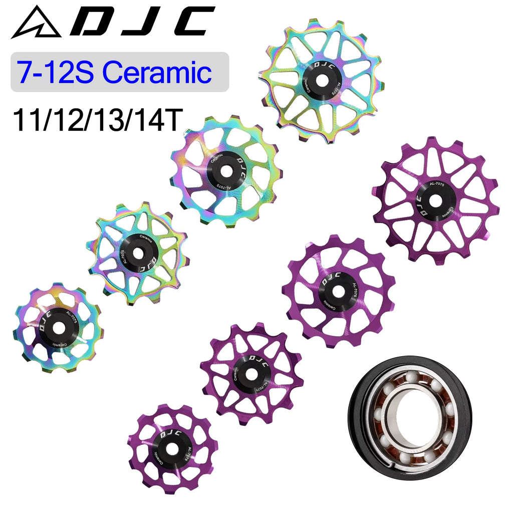 DJC Bike Pulley Wheel Ceramic Bearing Oilslick 11T 12T 13T 14T MTB Road Bike for Derailleur Mountain Road Bike Guide Wheel PL104