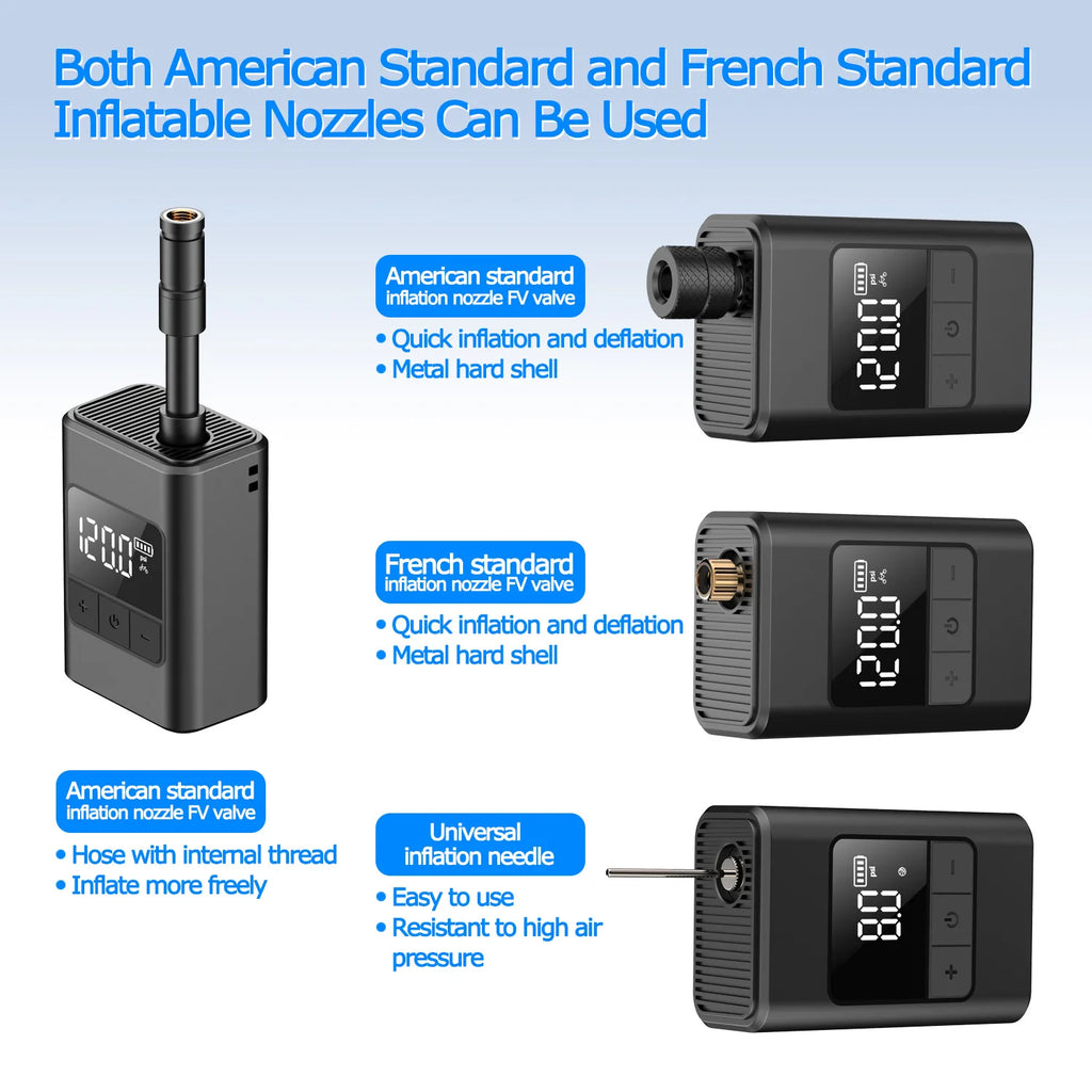 120PSI Mini Bike Pump Smart Wireless Air Pump Compact and Portable Suitable for Bicycles, Motorcycles, and Ball Sports