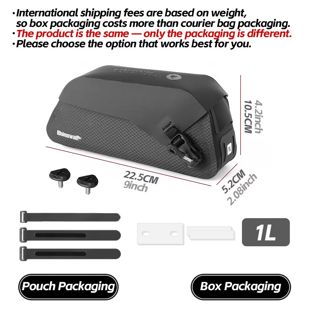 Bicycle Top Tube Bag Waterproof Bike Front Frame Storage Bag Screw & Strap Fixed Cycling Travel for MTB Road Gravel