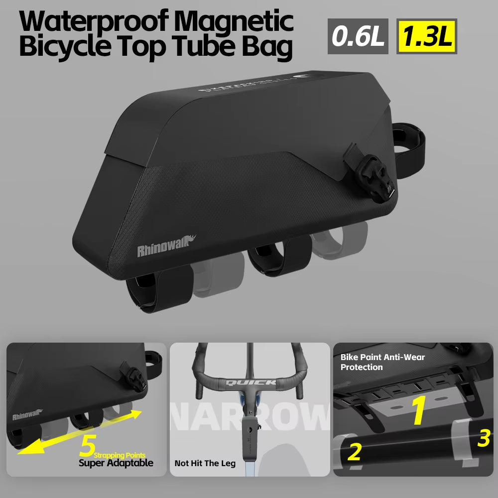 Bicycle Top Tube Bag Waterproof Bike Front Frame Storage Bag Screw & Strap Fixed Cycling Travel for MTB Road Gravel