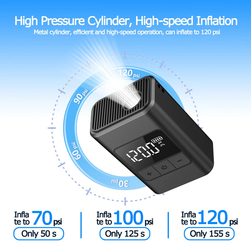 120PSI Mini Bike Pump Smart Wireless Air Pump Compact and Portable Suitable for Bicycles, Motorcycles, and Ball Sports